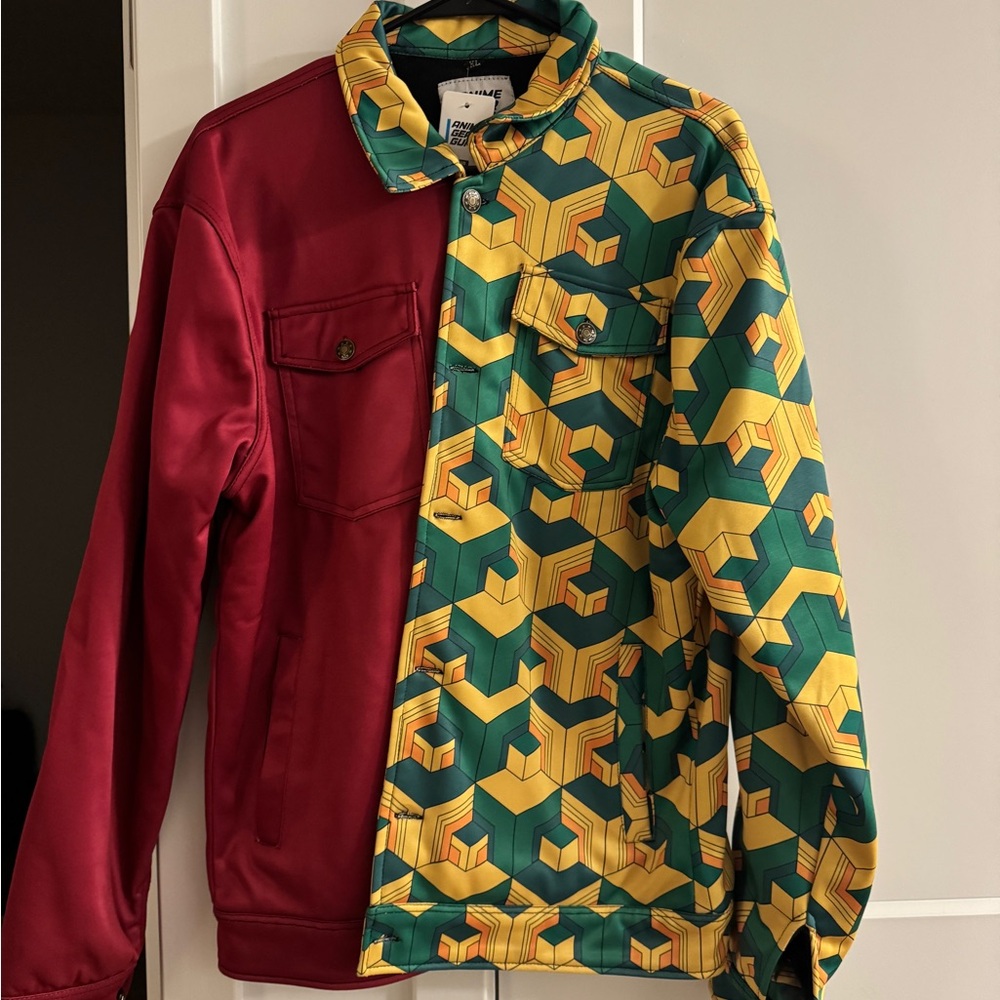 Demon Slayer - Giyu. Stylish Red and Geometric Pattern Jacket